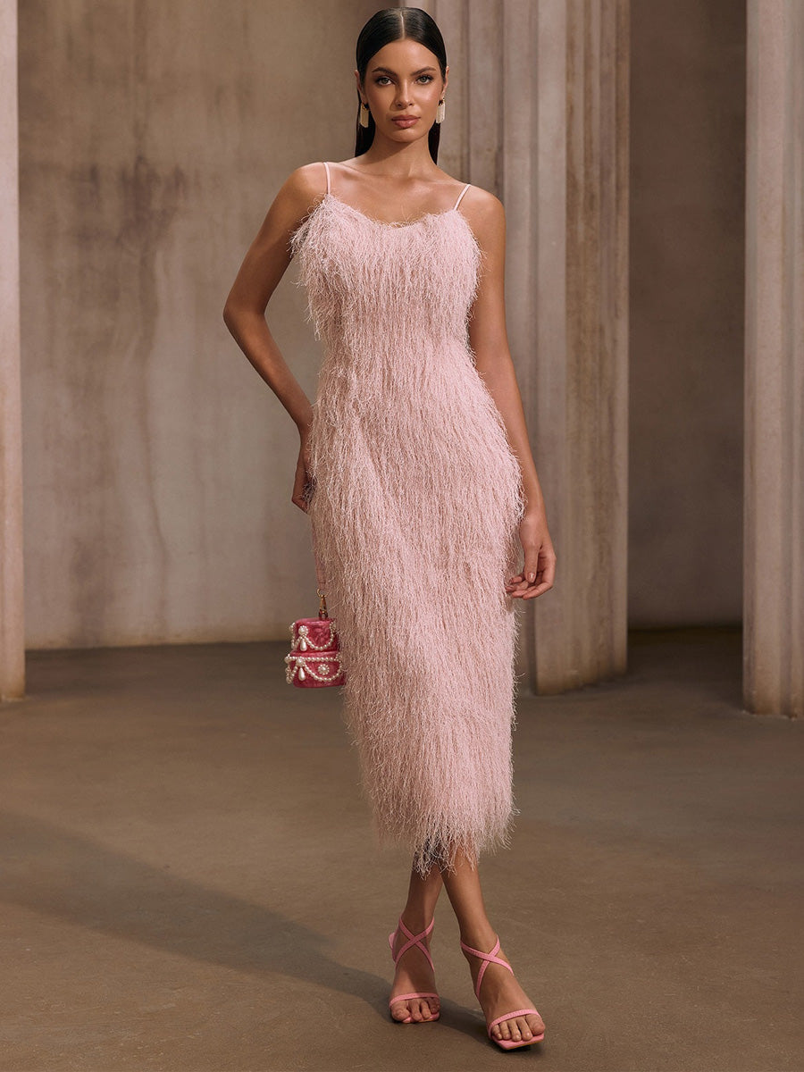Marcella Spaghetti Fringe Midi Dress
