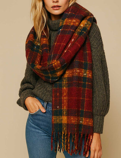 Classic Plaid Thicken Warm Christmas Theme Shawl