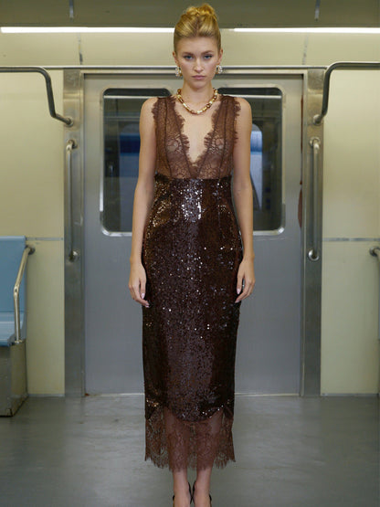 Luna Lace Panel Sequined Maxi Dress