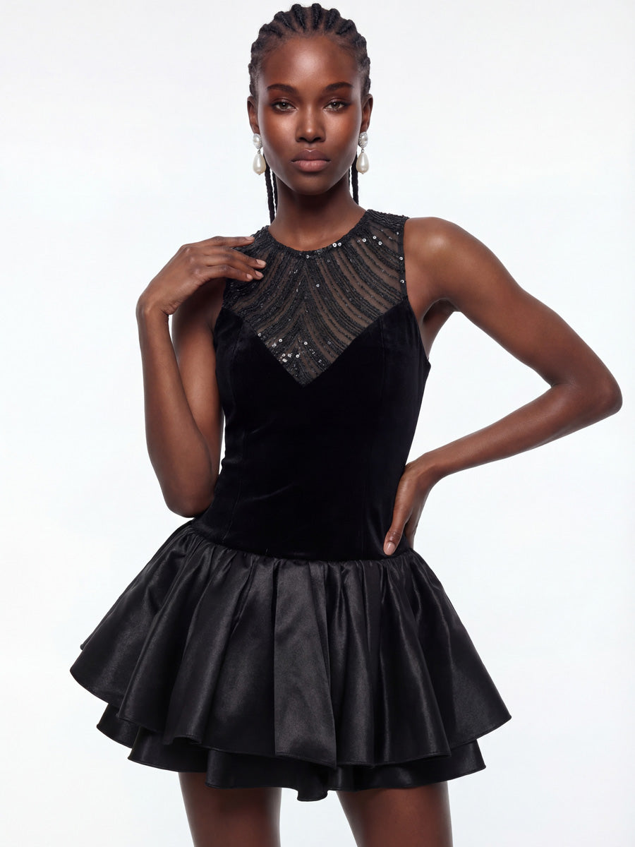 Arabella Sequin Cutout Puffy Mini Dress