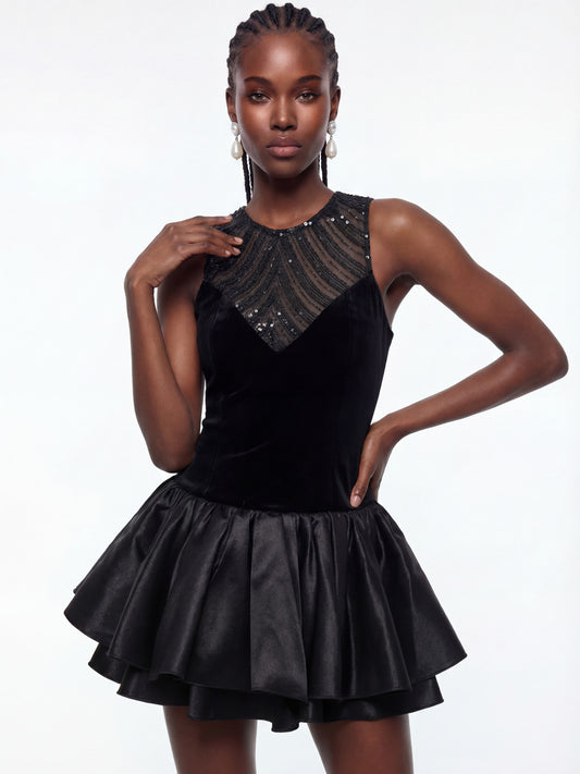 Arabella Sequin Cutout Puffy Mini Dress