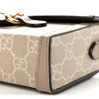 GG Supreme Monogram Textured Dollar Calfskin Mini Horsebit 1955 Shoulder Bag Beige Mystic White Oatmeal