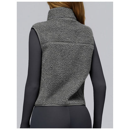 Solid Color Stand Collar Fleece Sports Vest