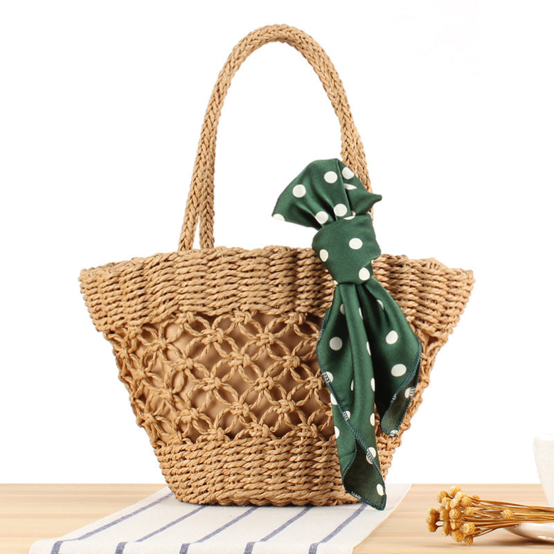Crochet Market Bag Hollow Silk Scarf Bag