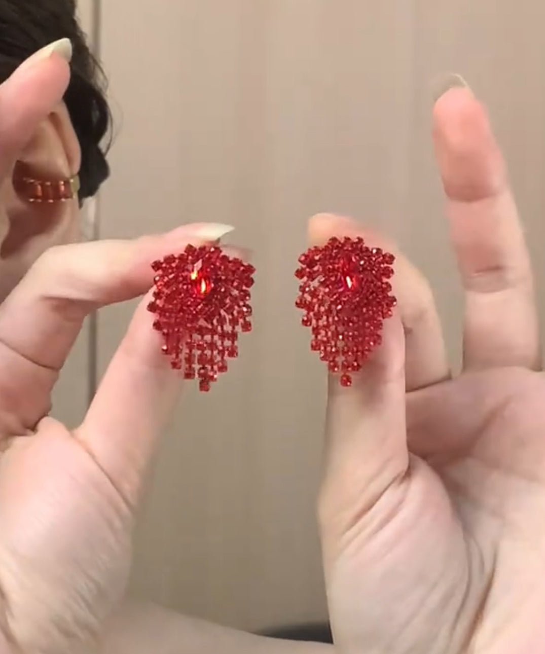 Stylish Red Alloy Zircon Tassel Stud Earrings
