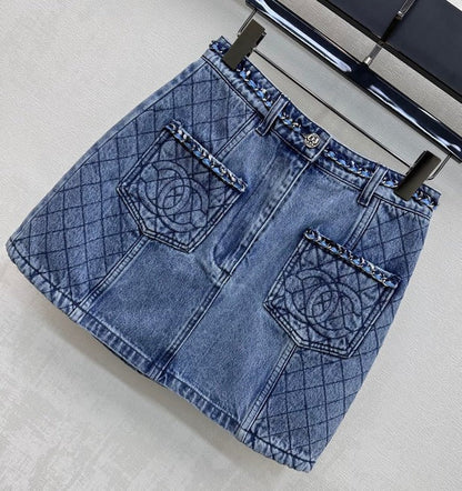 Chanel 2026 Denim Midi Skirt Blue Cotton 356137