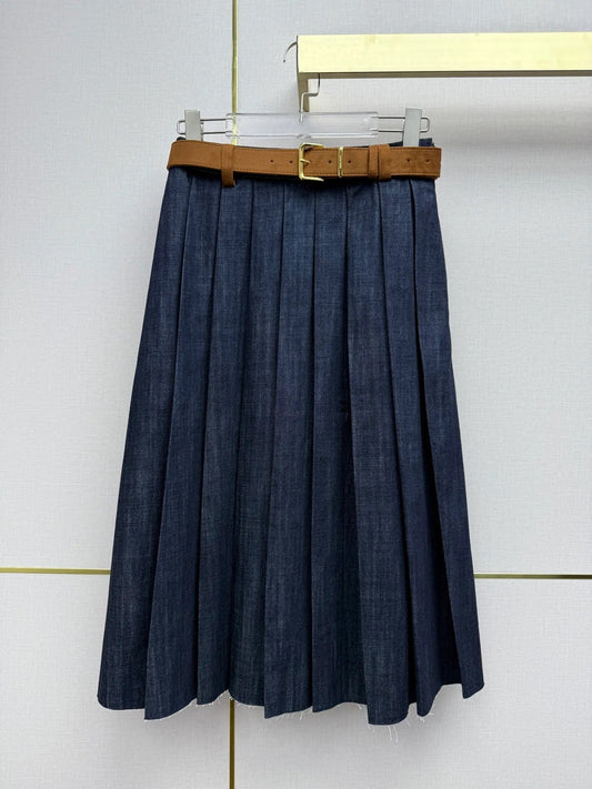 Miumiu 2026 Retro Denim Pleated Skirt Blue Cotton 351555