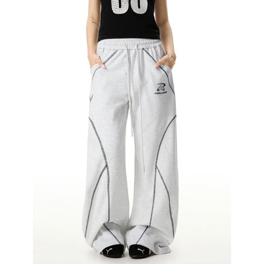 Patchwork Joggers With Curved Hem Topstitching Detail Unisex Design
