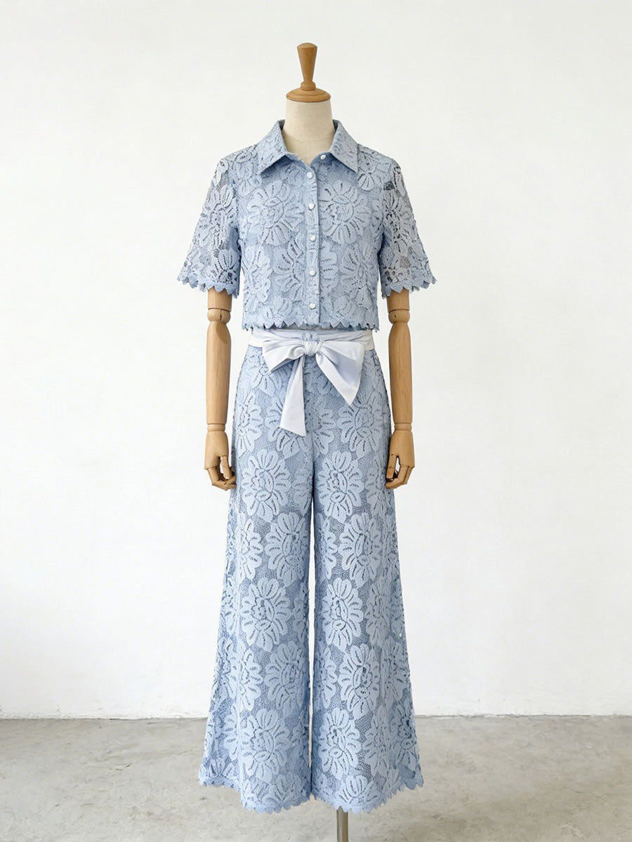 Celine Hollowed-Out Lace Two Piece Set