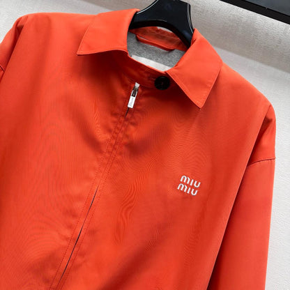 Miu Blouson Jacket Orange Twill Cotton 350413