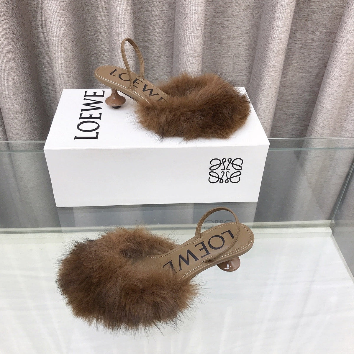 Loewe 25SS Fur-lined Mule 60 Brown in Fox Fur 597436