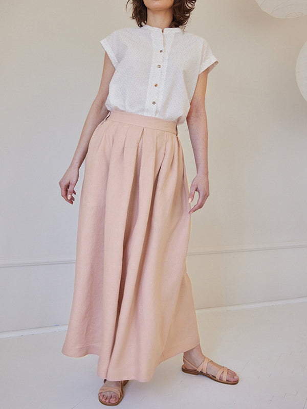 High Waisted Loose Pleated Pockets Solid Color Casual Pants Bottoms
