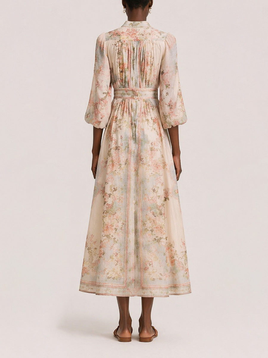 Katherine Long-Sleeve Printed Maxi Dress