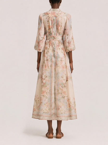 Katherine Long-Sleeve Printed Maxi Dress