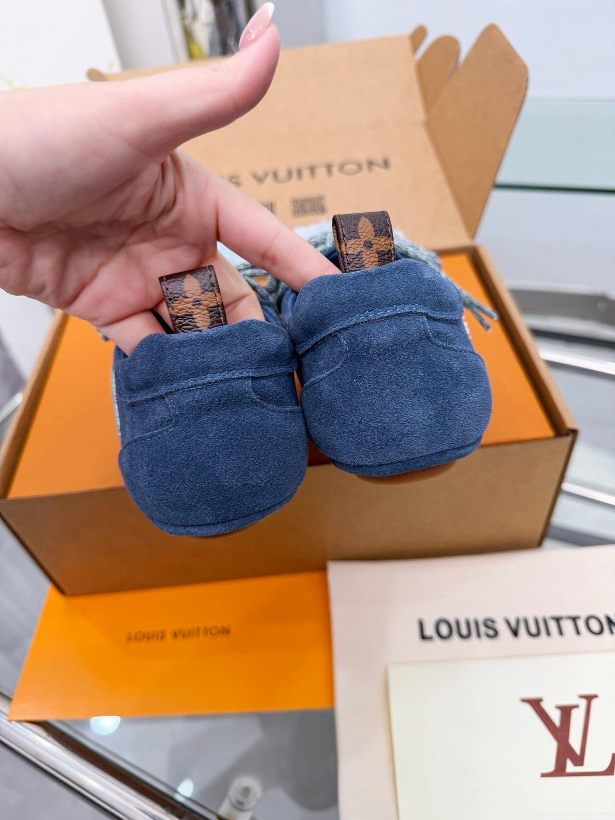 LV Sneakerina Dark Blue Mint Green Suede Fur 579933