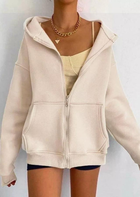 Cozy Zipper Hooded Cardigan Coat Cotton Blend