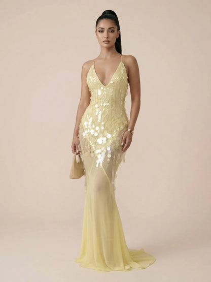 Selina Paillette Chiffon Mermaid Maxi Dress
