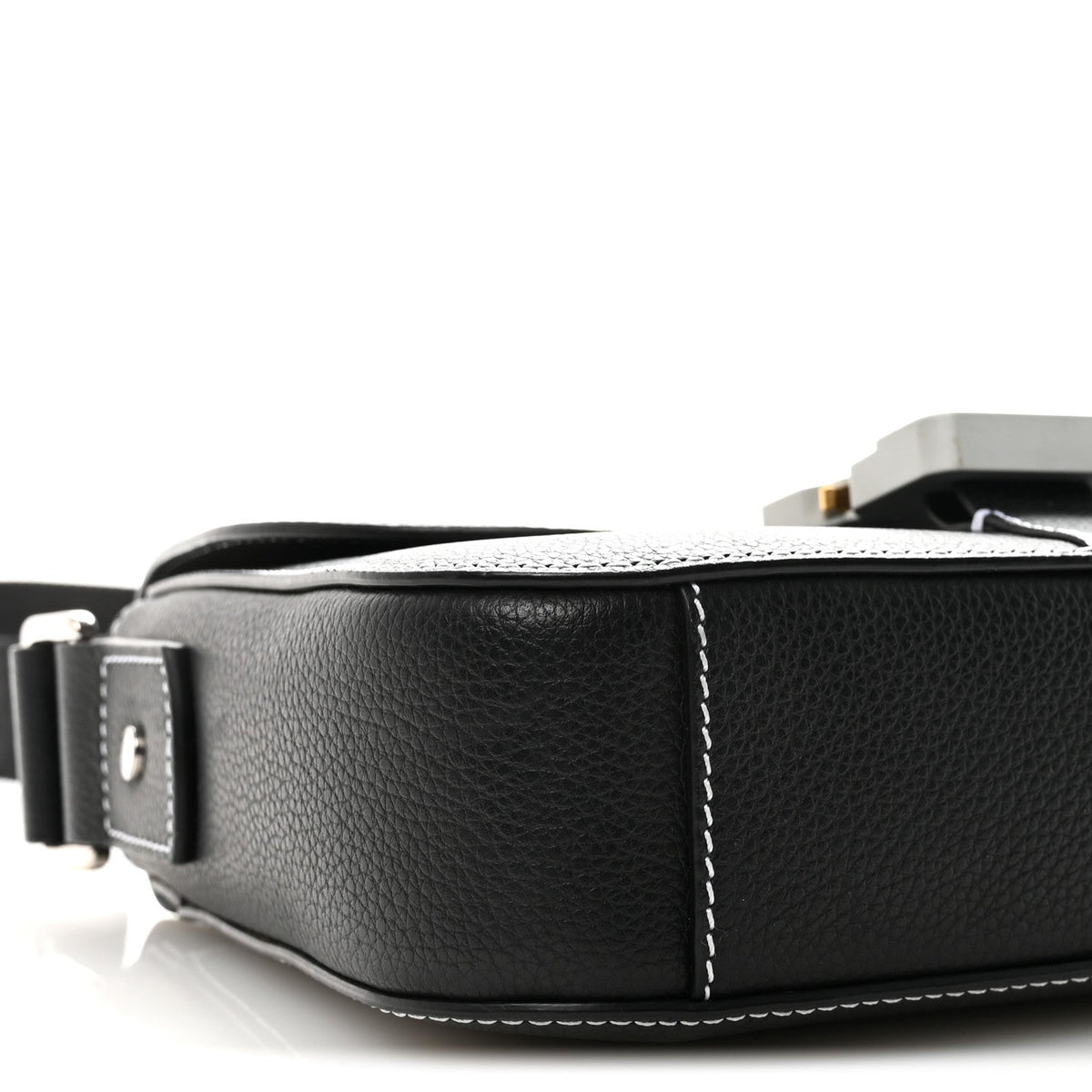 Grained Calfskin Medium Saddle Messenger Bag Black