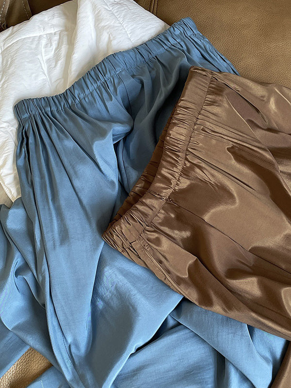 Casual Lightweight Loose High-Waisted Solid Color Wide Leg Pants