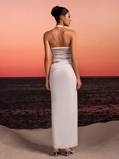 Ariella Halterneck Flower Maxi Dress In White