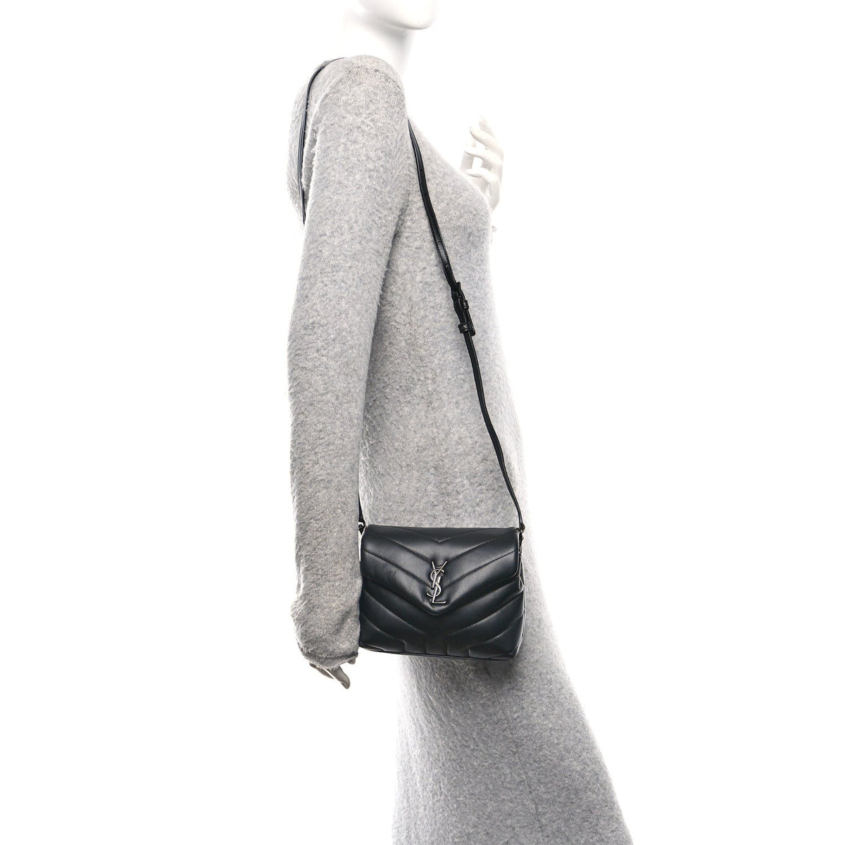 Calfskin Y Quilted Monogram Monochrome Toy Loulou Crossbody Bag Black