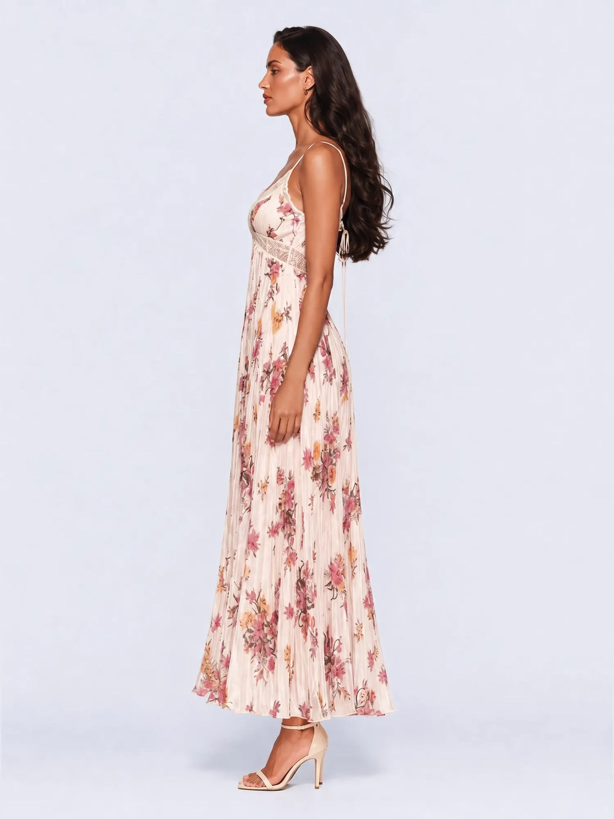 Jolie Lace Splicing Printed Maxi Dress