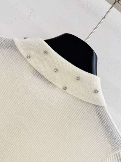 Miumiu 2025 Beaded Collar Long-Sleeve Knit Sweate Wool