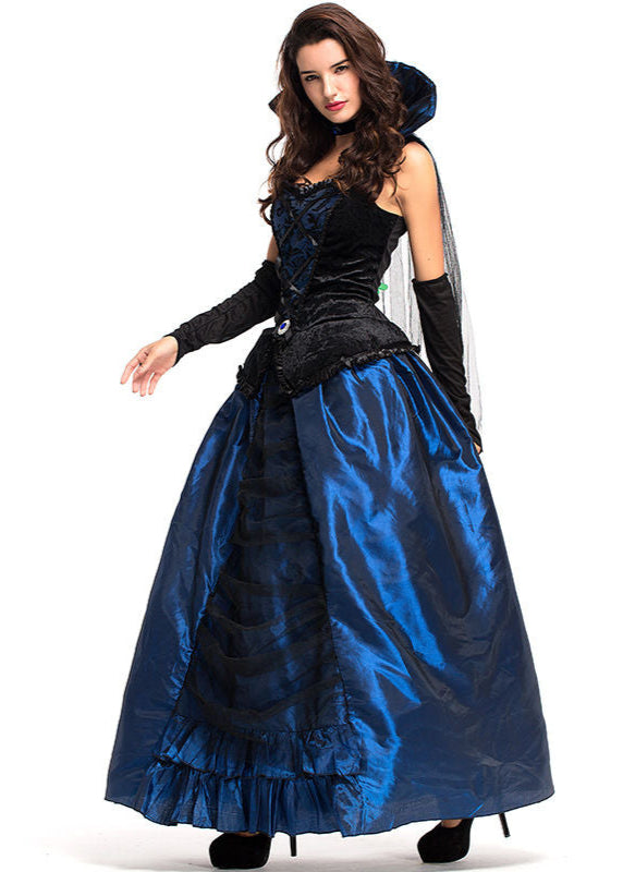 Women’s Blue Black Polyester Vampire Costume Gown