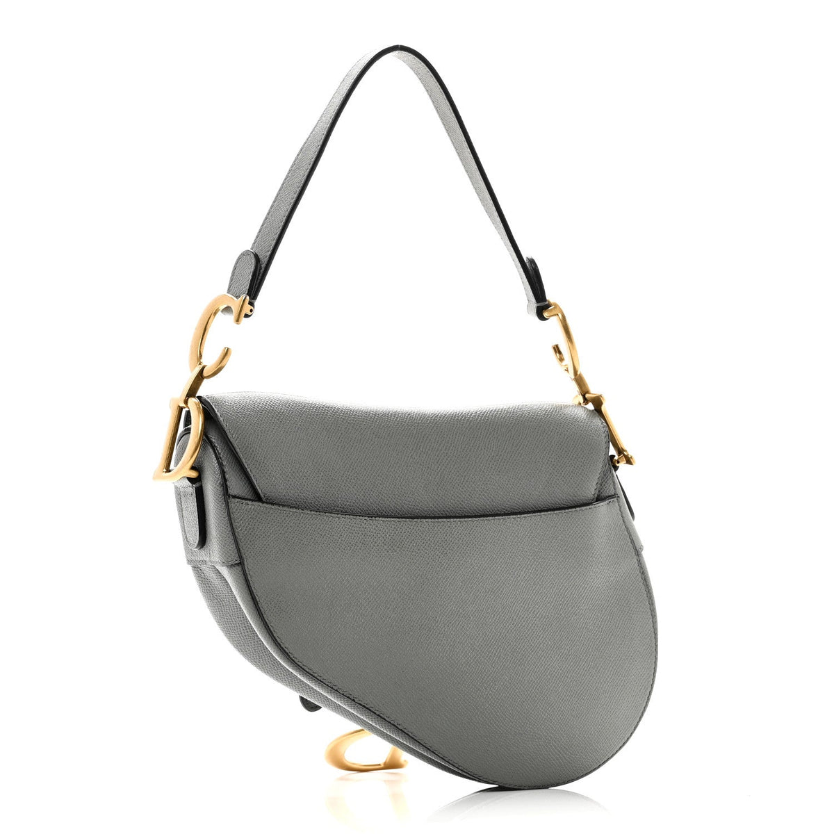 Grained Calfskin Saddle Bag Grey Stone