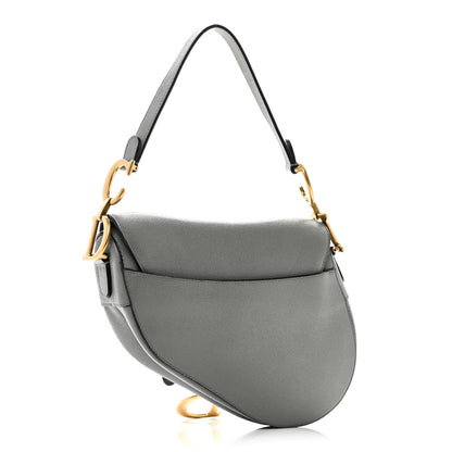 Grained Calfskin Saddle Bag Grey Stone
