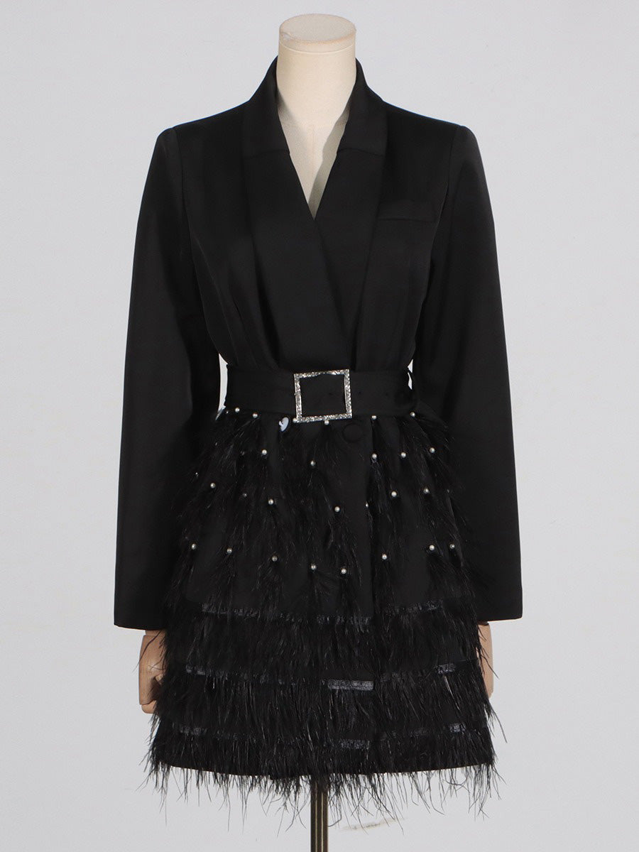 Guinevere Beaded Feather Patchwork Suit Mini Dress