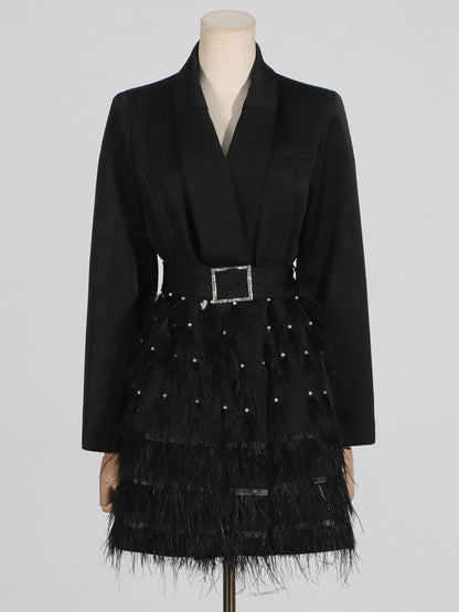 Guinevere Beaded Feather Patchwork Suit Mini Dress