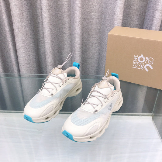 Loewe x on Angpao Couple Running Sneakers White Blue Nylon Calfskin 597426