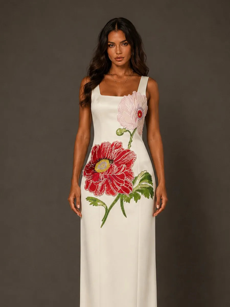 Eloisa Maxi Dress with Embroidered Large Floral Panels
