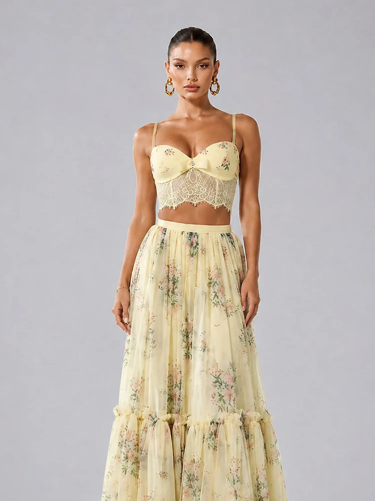 Cyra Chiffon Floral Print Maxi Skirt Set