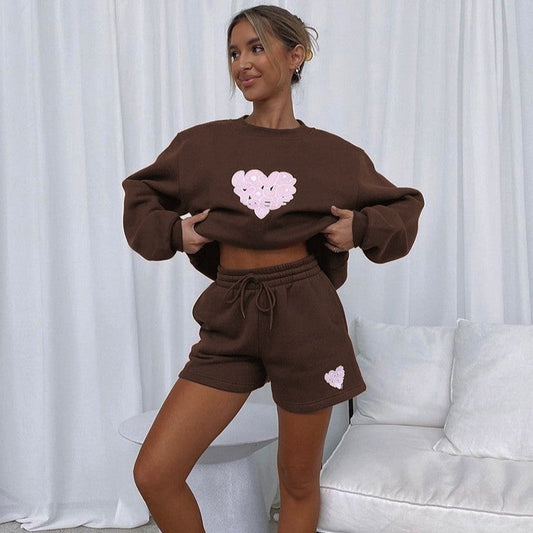 Casual Loose Round Neck Shorts Suit