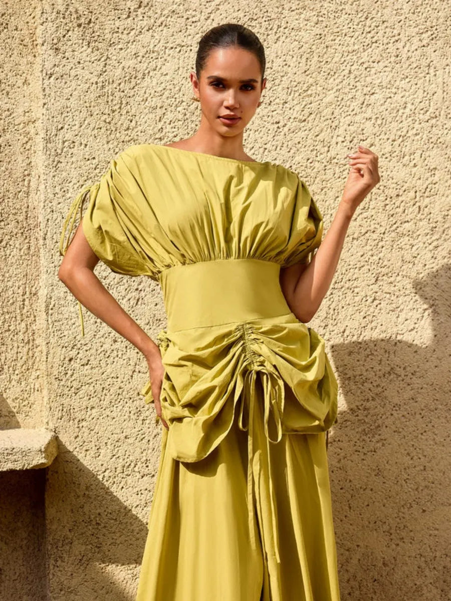 Zara Structured Ruched-Waist Maxi Dress