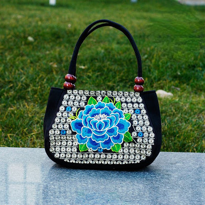 Ethnic Women'S Bag Embroidered Hand-Held Canvas Bag Shopping Hand-Held Coin Purse Mini Bag.