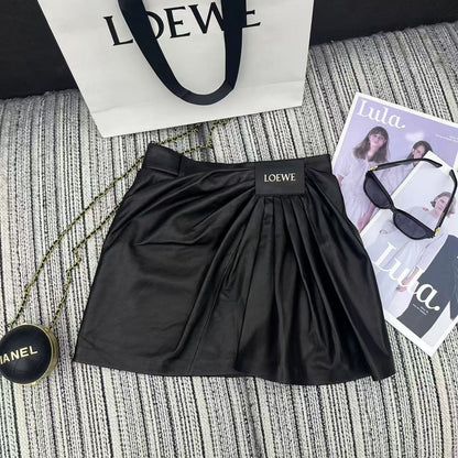 Loewe Draped Midi Skirt Black Nappa Leather 348568
