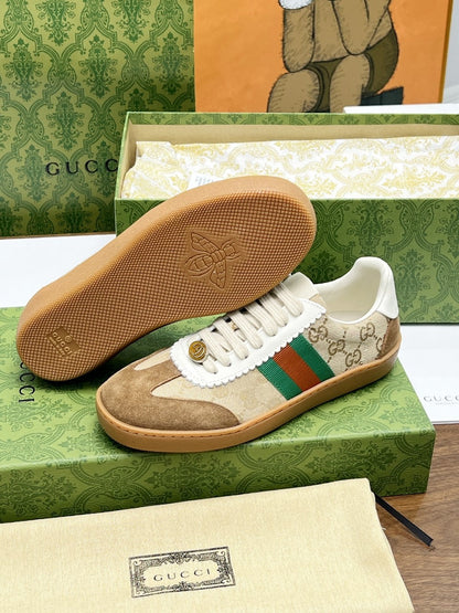 Gucci 2025 G74 Sneakers Brown Beige Suede Canvas 885901