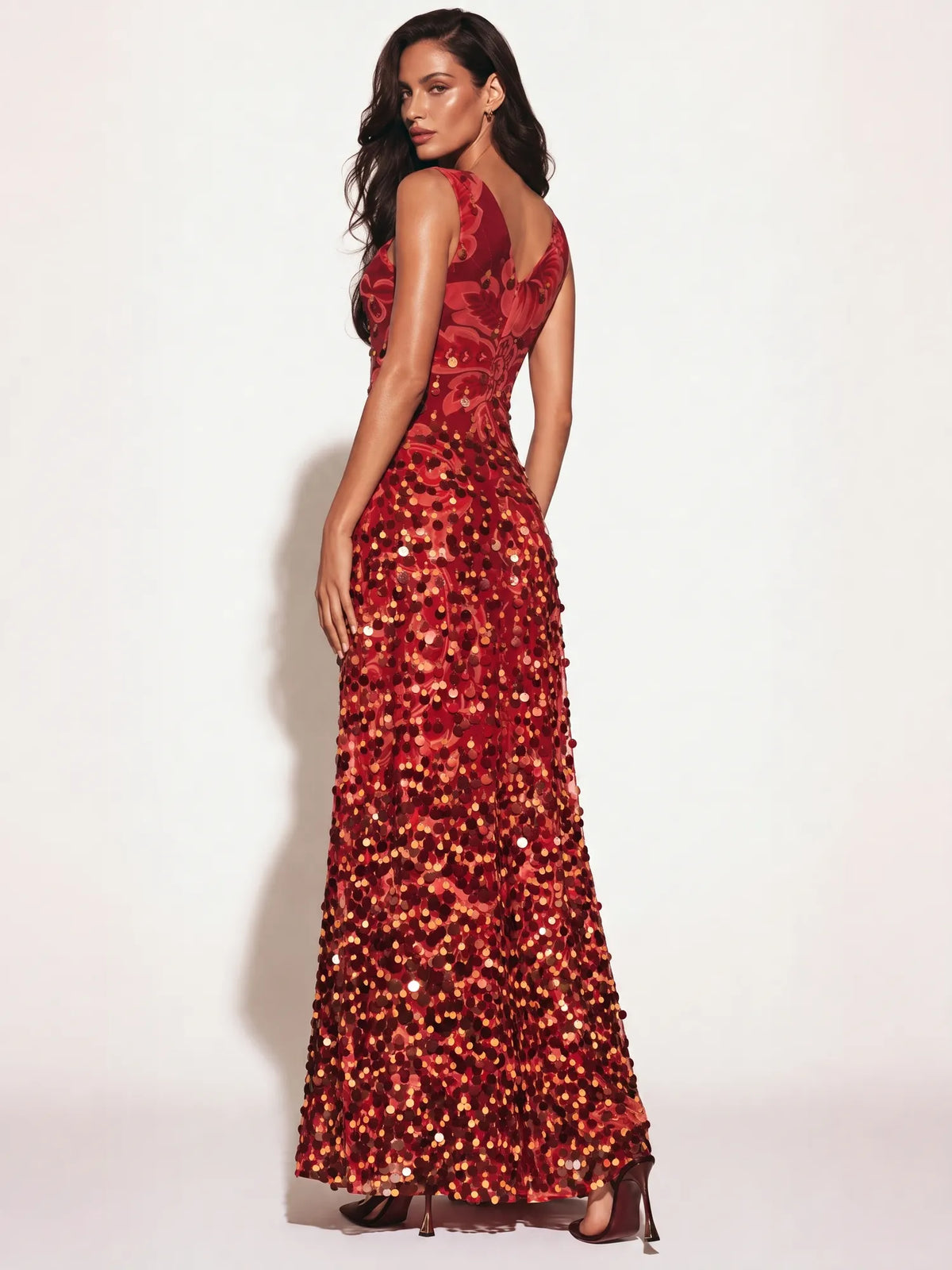 Elara Sleeveless Sequin Fringe Maxi Dress