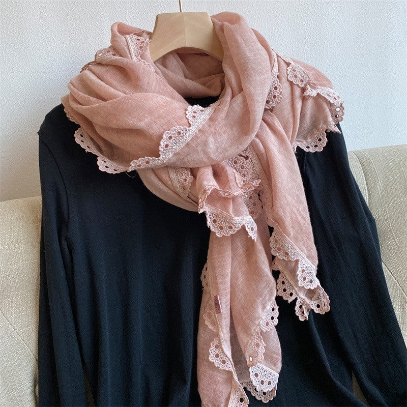 Fashion Lace Crochet Solid Color Long Scarf