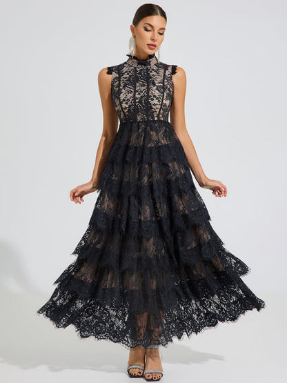 Emma Midnight Lace Tiered Maxi Dress