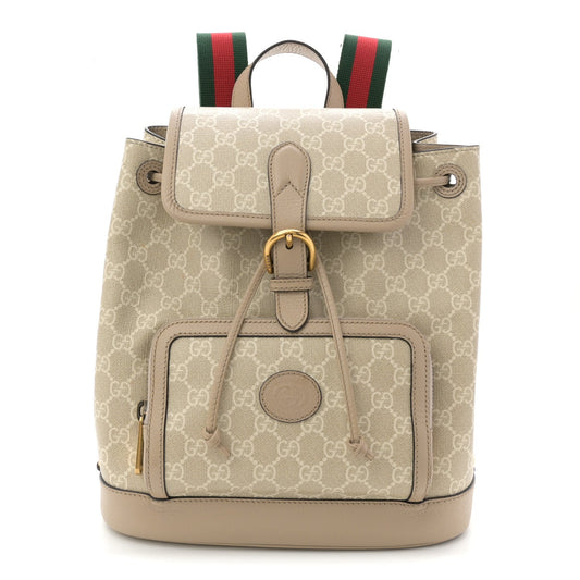 GG Supreme Monogram Azalea Calfskin Retro Interlocking G Buckle Backpack Beige Mystic White