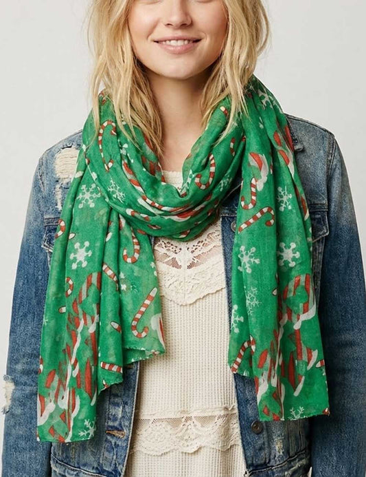 Christmas Theme Cartoon Print Silk Scarf