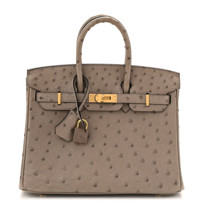 Ostrich Birkin 25 Gris Tourterelle