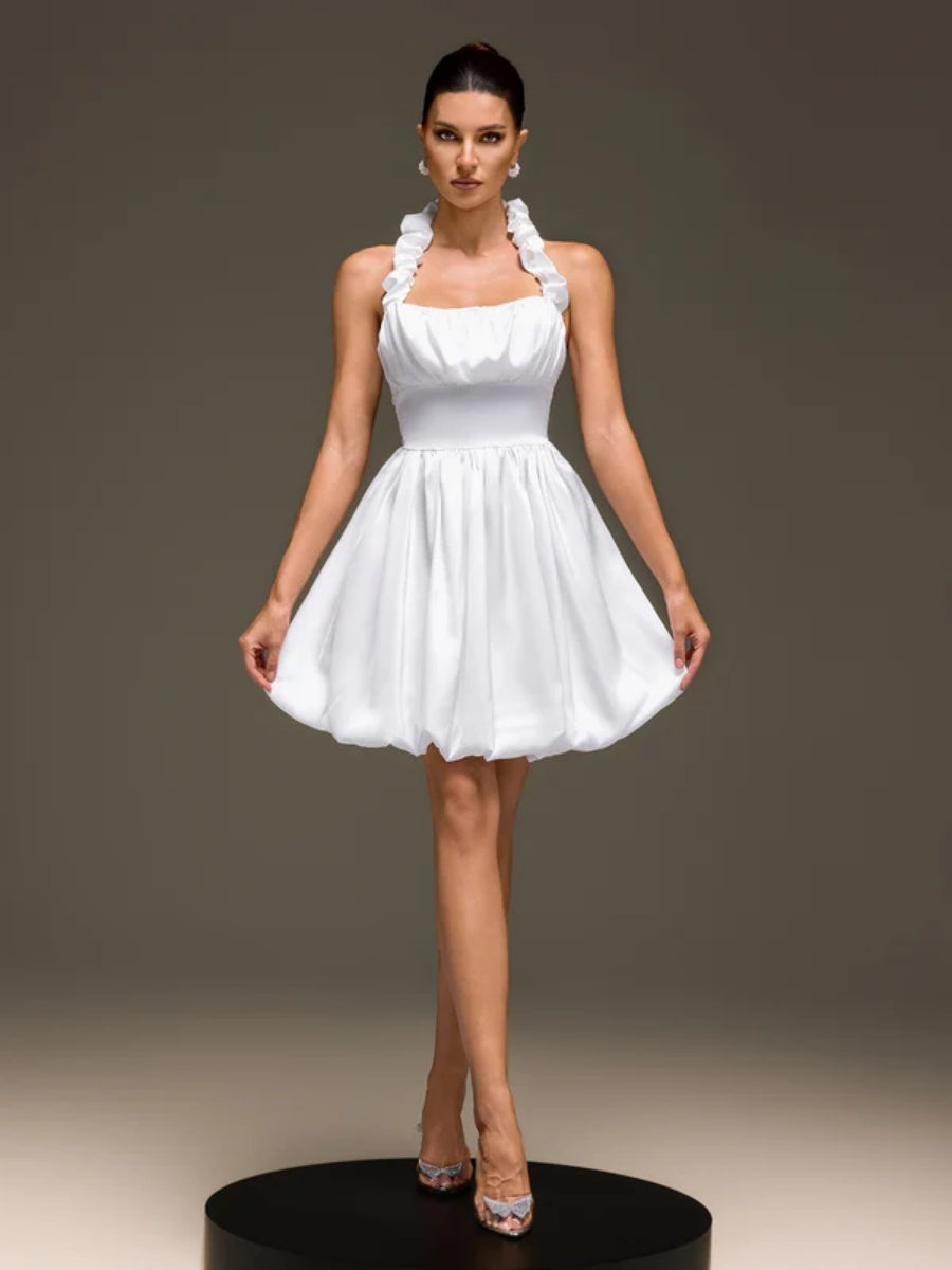 Aurora Ruffled Halter-Neck Bubble Mini Dress