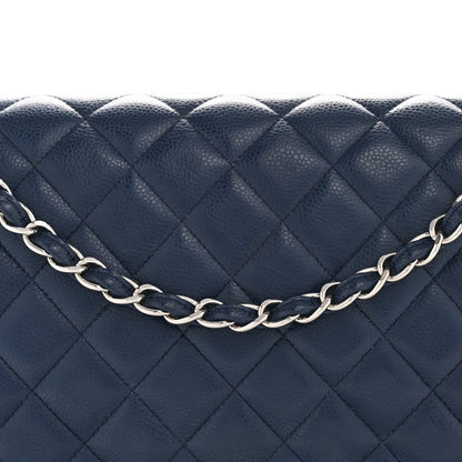 Caviar Quilted Maxi Double Flap Navy Blue