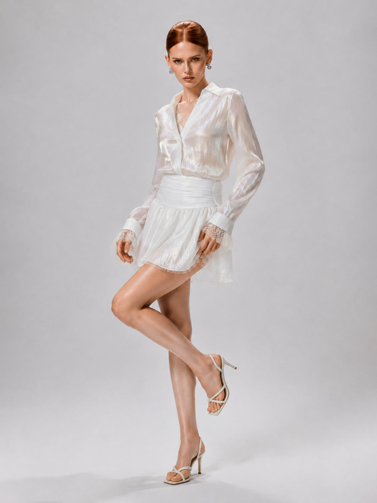 Arabella Lace-Panel Shirt and Mini Skirt Set