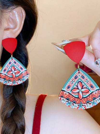 Earwish - Triangle Print Dangle Earrings with Retro Boho Style